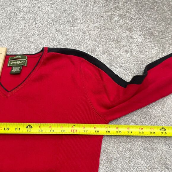 Eddie Bauer Stretch Pullover Sweater Women Large Red Black V-Neck Cashmere Blend - Picture 11 of 12